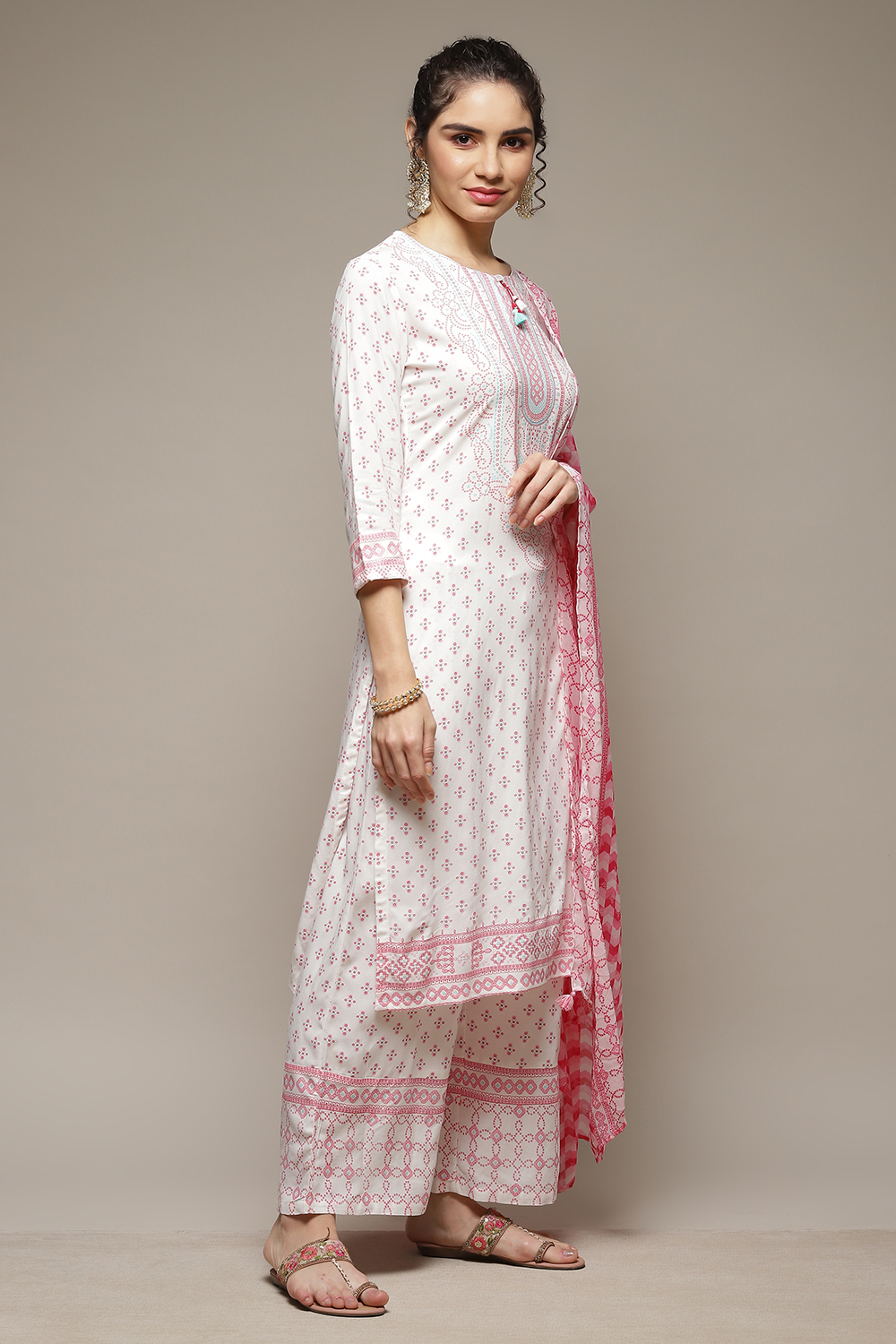 White LIVA Straight Kurta Suit Set image number 6